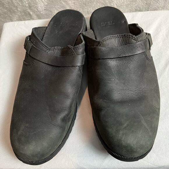 Teva Delavina‎ Mule Black Leather Clogs Size 7 - Picture 3 of 7
